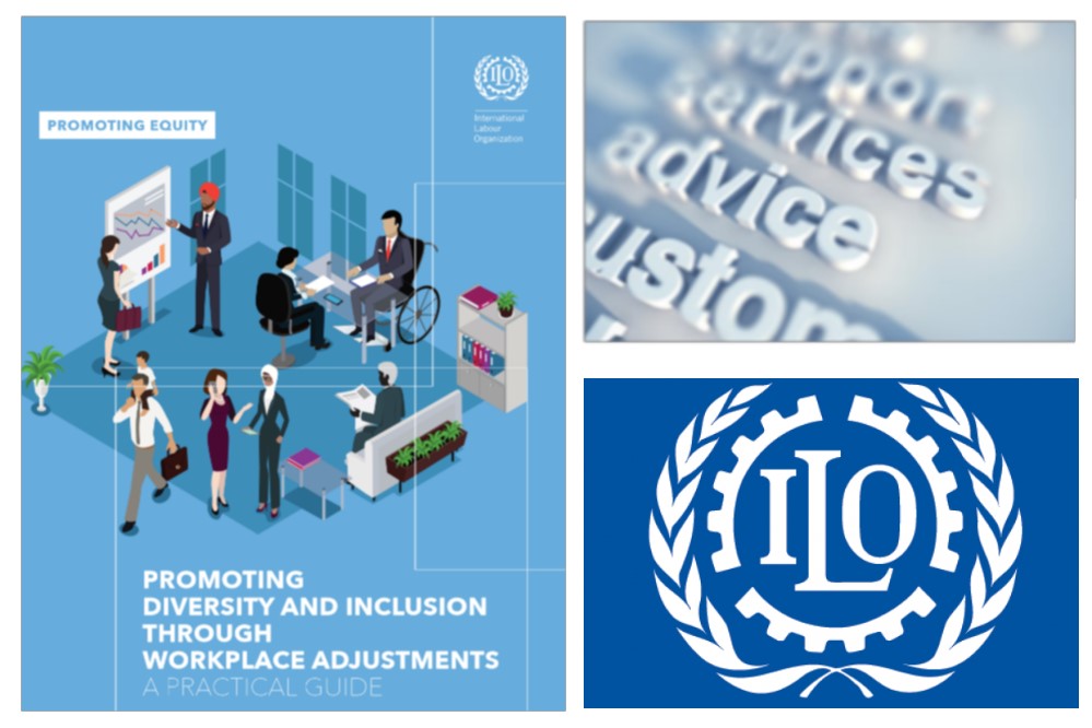 Promoting Diversity and Inclusion through workplace adjustments - front cover and ILO logo.